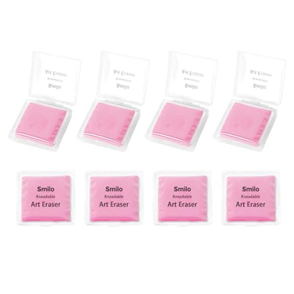 Smilo 8-Pack Pink Kneaded Erasers | Moldable & Dust-Free Putty Eraser | No Smudge Art Eraser with Case for Drawing - color: Pink