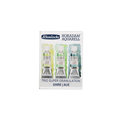 Schmincke Horadam® Aquarell, Super Granulation Trio Aue, 5 ml Tubes, 74 619 097, Cardboard Set, Very Strong Granulating colors, Finest, Super Granulating Watercolors - color: Shire, size: 0.51 Fl Oz (Pack of 1)