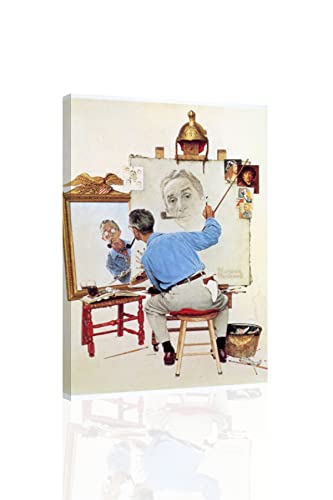 Norman Rockwell Triple Self Portrait - Canvas or Print Wall Art - color: Gallery Wrap, size: 12"L x 16"W