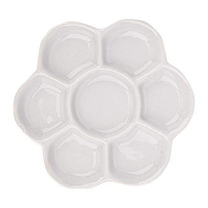 Foraineam 4 Pieces Ceramic Paint Palette Artist 7 Well Flower Palettes Painting Oil Watercolor Mixing Trays - size: 5 Inch