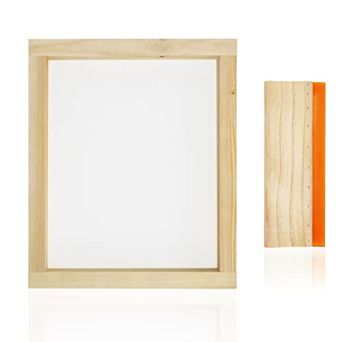 Worown 10 X 14 Inch Wood Silk Screen Printing Frame with 110 White Mesh and 1 Piece 4 x 10 Inches Screen Printing Squeegee - size: 10 x 14 Inch