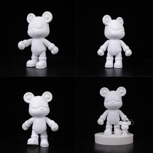 DIY Fluid Bear + Keychain Painting Set, Teddy Bear Figure for Creative Fluid Art and Home Decoration (9 Inch, Blank Mold) - size: 9 Inch