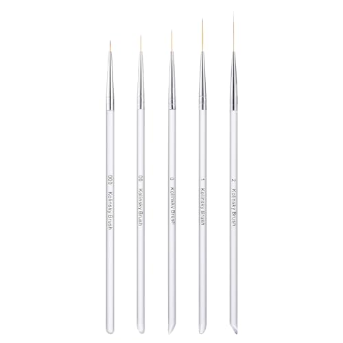 5Pcs Nail Art Liner Brushes Set, Manicure Brush Fine Drawing Thin Lines Painting Details Striping Design For Gel Polish Dotting Pen Transparent Handle Home DIY, 6/9/12/18/24mm - color: White
