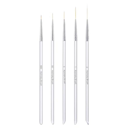 5Pcs Nail Art Liner Brushes Set, Manicure Brush Fine Drawing Thin Lines Painting Details Striping Design For Gel Polish Dotting Pen Transparent Handle Home DIY, 6/9/12/18/24mm - color: White