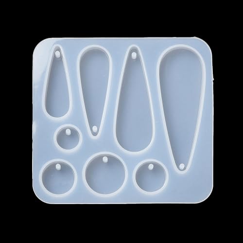 1PC Teardrop & Flat Round Pendant Silicone Molds Resin Epoxy Casting Molds for Earring Necklace Keychain Charms Pendants Jewelry Making DIY Gem Cabochon Craft Supplies White 69.5x75x6mm - color: White-12