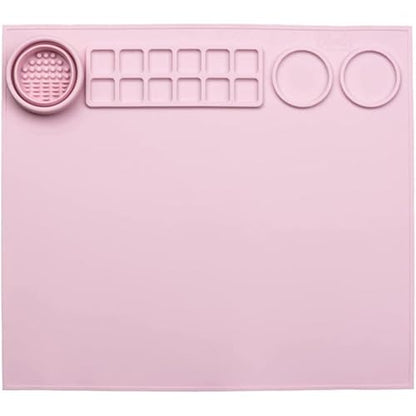 Silicone Painting Mat with Paint Trays and Brush Cleaner Cup, Waterproof Art Mat for Kids Adults DIY Crafts, Non-Stick Craft Mat for Table Protection, Blue - color: Pink
