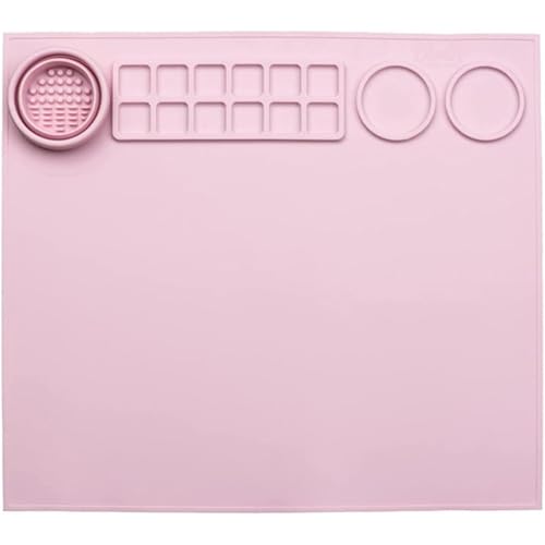 Silicone Painting Mat with Paint Trays and Brush Cleaner Cup, Waterproof Art Mat for Kids Adults DIY Crafts, Non-Stick Craft Mat for Table Protection, Blue - color: Pink