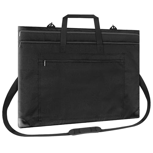 ZKOO Light Weight Art Portfolio Bag, 24x36 Artist Canvas Case with Detachable Shoulder Strap, Leather Corners, Art Portfolio Case for Artwork, Poster, Sketching, and Drawing (24" x 36" Black) - size: 24 x 36 inches
