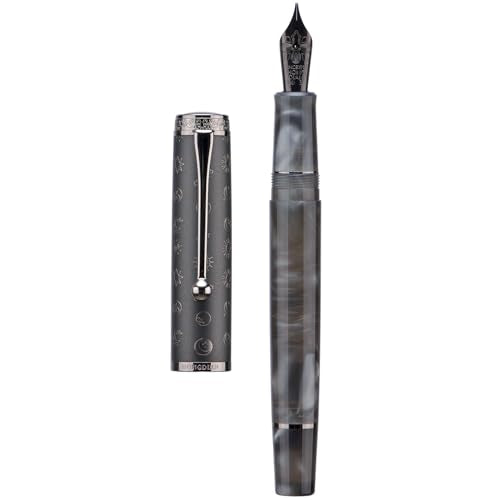 Hongdian N8S Gray Resin Fountain Pen Rabbit Pattern Cap, Iridium Medium Nib with Converter and Metal Pen Case Set - color: N8S Gray, style: Medium Point