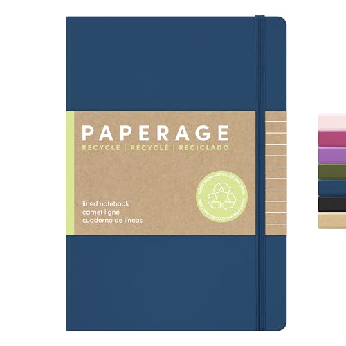 PAPERAGE Recycled Lined Journal Notebook, (Dark Blue), 160 Pages, Medium 5.6 in x 8 in - 100 GSM Thick Paper – College Ruled, Hardcover Journaling Notebook for Work, School & Note Taking - color: Dark Blue, size: Lined