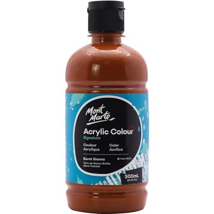 Mont Marte Signature Burnt Sienna Acrylic Paint, 16.9oz (500ml), Semi-Matte Finish, Suitable for Canvas, Wood, Fabric, Leather, Cardboard, Paper, MDF and Crafts - color: Burnt Sienna, size: 16.9 Fl Oz (Pack of 1)