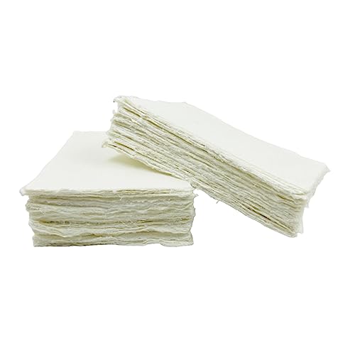 Handmade Deckle Edge Cotton Paper Recycled Mixed Media Card Stock for Placecard/Escort Cards, Place Cards, Vow Cards, Business Card (150gsm, A8, Pack of 100 Sheets) (3" x 2" Off-White) - size: 3" x 2" Off-White