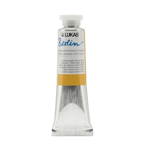 Lukas Berlin Pro Artists Water Mixable Oil Paint 37 ml Tube Cadmium Yellow Deep Hue, Water Soluble, Lightfast Pigments, Quick Drying, Easy Clean-Up, Eco-Friendly, Professional Quality, 40 Color Range - color: Cadmium Yellow Deep Hue, size: 1.25 Fl Oz (Pac