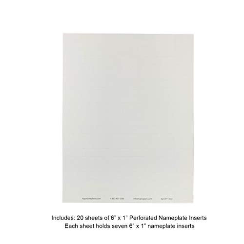 Perforated Paper Nameplate Inserts, Pack of 20 (6" x 1") - color: White, size: 6" x 1"