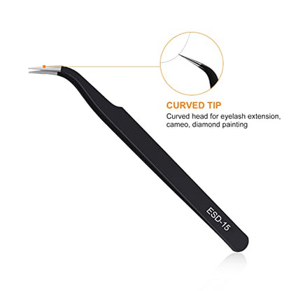 kaverme 9PCS Precision Tweezers Set, Upgraded Anti-Static Stainless Steel of Tweezers, for Electronics, Soldering, Laboratory Work, Jewelry-Making, Model, Craft - style: 9pcs