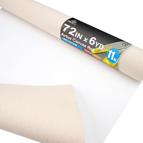 PHOENIX 72 Inch Wide x 6 Yard (18 Feet) Long Canvas Roll | 100% Cotton 11 Oz. Gesso Primed, Ready to Use Unstretched Professional Roll of Canvas for Oil & Acrylic Painting - size: 72 inch x 6 yard, style: 11 oz.