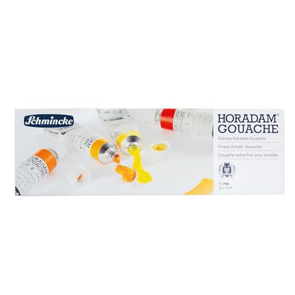Schmincke - HORADAM® GOUACHE colour box compact metal box with 12 finest, strong gouache colours in 5 ml tubes, 72716097, painting set