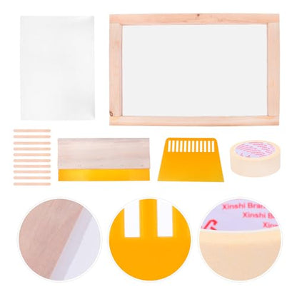 CORHAD Screen Printing Starter Kit with Transparency Inkjet Film and Squeegee Tools for Beginners, Includes Masking Tape and Wooden Sticks for DIY Crafts and Textile Printing
