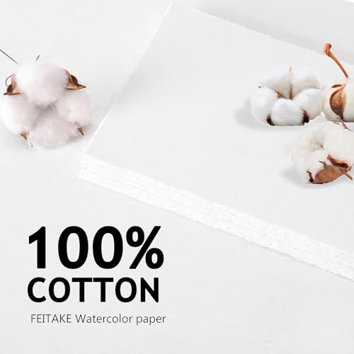 FEITAKE 100% Cotton Watercolor Paper Cold-Press / 140lb (300gsm) / Acid Free Mixed Media Art Drawing Papers - 30Sheets Pack - 6"X8" - color: 6 x 8 Inches