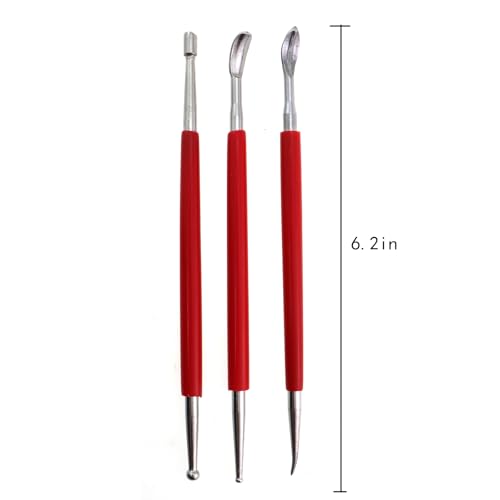 Caishun 3PCS Industrial Leather Scratching Tool Red Drill Point Pen Red Stick Indentation Pen Shaper Scratcher Stainless Steel Tip Stylus Stylus Sculpting Tool for Shaping Clay Sculpting Tool