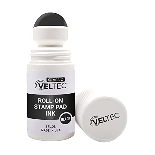 Veltec Classic Roll-on Stamp Pad Ink Refill, 2 oz Bottle, Apply to Ink Pad with Roller Ball (Black) - color: Black