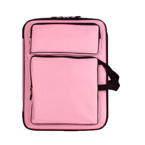 ITODA A3 Art Portfolio Carry Case Bag Drawboard Tote Handheld Storage Portable Shoulder Lightweight Box for 8k Sketch Pad Artist Drawing Painting Supplies - color: Pink