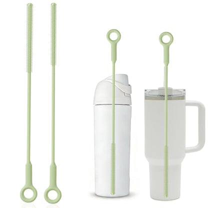 Straw Cleaner Brush Set - Raymeefa Scratch-Free Detail Cleaning for Reusable Straws & Tumblers (Avocado Green) - color: Avocado Green