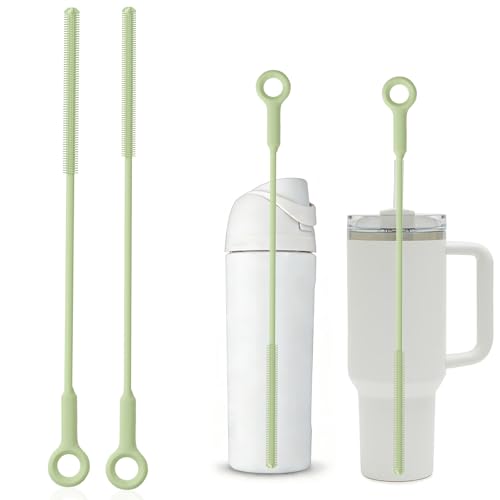 Straw Cleaner Brush Set - Raymeefa Scratch-Free Detail Cleaning for Reusable Straws & Tumblers (Avocado Green) - color: Avocado Green