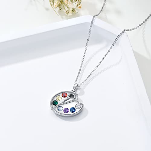 Artist Paint Palette and Brush Necklace - 925 Sterling Silver Pigment Pendant, Colorful Painters Charm, Future Artist Jewelry Gifts for Women - style: Palette Necklace-silver