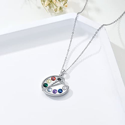 Artist Paint Palette and Brush Necklace - 925 Sterling Silver Pigment Pendant, Colorful Painters Charm, Future Artist Jewelry Gifts for Women - style: Palette Necklace-silver