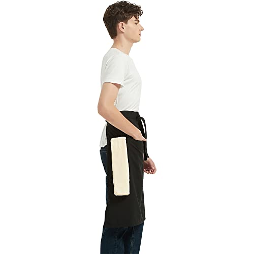 PINDUNCHEF Unisex Two Pocket Bbq Bistro Waiter CookingApron Waterproof Stain Resistant Waist apron - color: Black