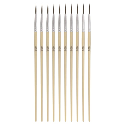MECCANIXITY 10Pcs Fine Pointed Miniature Paint Brushes, Small Detail Paint Brush for Acrylic Watercolor Oil Model Painting Crafts Rock Painting and DIY Art(Wood Color #000) - color: Wood Color, size: #000