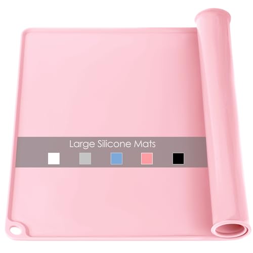 Standard Silicone Mat Pink Baking Mat-Multipurpose Kid Placemat Reusable Kitchen Countertop Mat Dough Pad with Raised Edges Silicone Heat Resistant Mat for Air Fryer (1Pack 23.6'' x 15.7'') - color: Pink, size: 23.6"L x 15.7"W