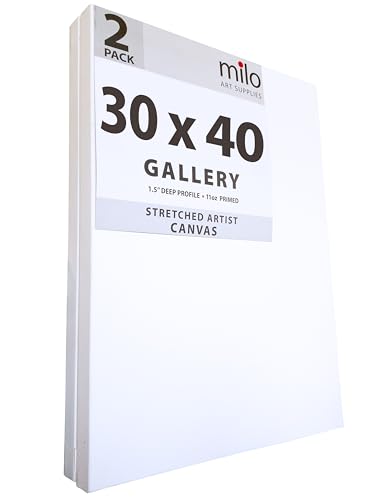 milo Stretched Artist Canvas | 30 x 40 inches | 2 Pack | 1.5” inch Thick Gallery Profile | 11 oz Primed Large Canvases for Painting, Ready to Paint Art Supplies for Acrylic, Oil - size: 30" x 40" Pack of 2