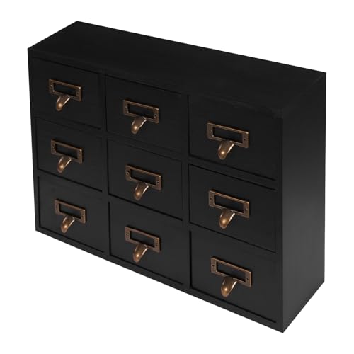 Desk Drawer Organizer | 9 Drawers Apothecary Cabinet | Apothecary Supplies Vintage Chests | Desktop Chest Drawer | Wooden Desk Drawer Organizer for Tea Collection, Stationery (Black-9 Drawers) - color: Black-9 Drawers