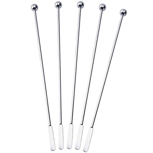 5 pcs Stainless Steel Coffee Beverage Stir Sticks Cocktail Stirrers Drink Swizzle Stick 7.4" Swizzle Stick Picks Tools - color: Silver-5 Pieces