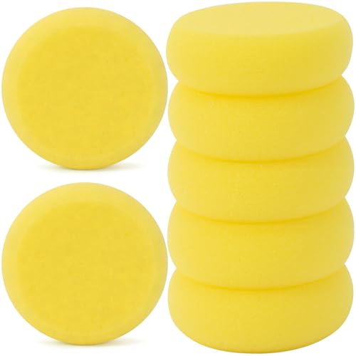 7pcs Round Pottery Sponges, Water Absorption Painting Tack Sponge for Clay, Pottery Tools Art Supplies for Leather Care Drawing Crafts Kitchen Shoes Ceramics- Yellow