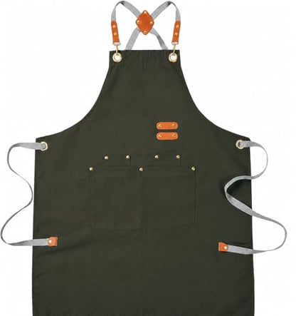 Aoomzoon Durable Kitchen Apron,Multifunctional Chef Aprons for Women & Men with Pockets for Cooking Baking & Daily Use - color: Gray Green