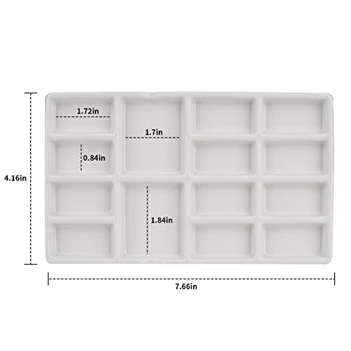 8 Inch 14 Wells Artist Ceramic Paint Palette, Rectangle Ceramic 14-Wells, White