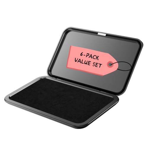 Fingerprint Ink Pad 6-Pack, Ultra-Black Quick-Dry Washable Ink, 10,000+ Crisp Impressions, Large 6.2” Microporous Pad with Snaplock Case, Non-Toxic for Banks, Schools, Legal & Law Enforcement - size: Rectangle Large｜6-Pack