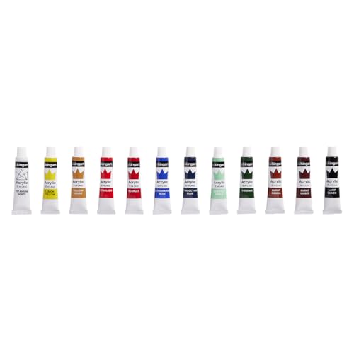 KINGART 21-Piece Artist Acrylic Painting Set with H-Frame Wooden Easel, 12 Vivid Acrylic Paint Colors, 6 Canvas Panels, 4 Brushes, Wood Palette - School, Students, Adults, Gift Giving