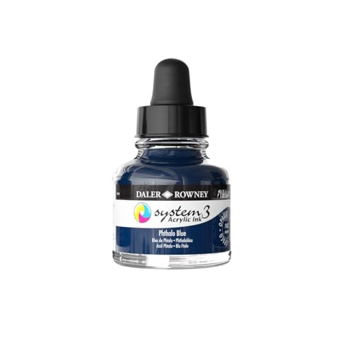 Daler-Rowney System3 Acrylic Ink Bottle Phthalo Blue 29.5ml - Versatile Acrylic Ink for Artists and Students - Opaque Calligraphy Ink for Drawing Illustrating Airbrushing Dip Pen Ink and More