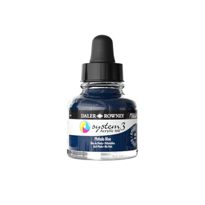 Daler-Rowney System3 Acrylic Ink Bottle Phthalo Blue 29.5ml - Versatile Acrylic Ink for Artists and Students - Opaque Calligraphy Ink for Drawing Illustrating Airbrushing Dip Pen Ink and More