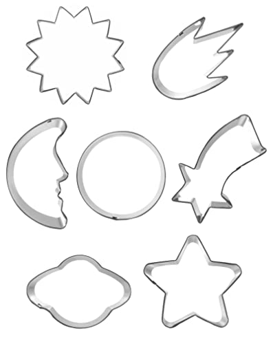 Planet Series Cookie Cutter Set of 7 pcs, Stainless Steel Universe Outer Space Fondant Cutters Set for Holiday Baking Clay DIY Molds