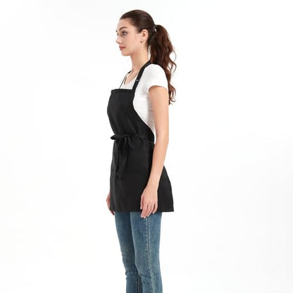 Aprons for Women with 3 Pockets, Cooking Apron with Waterproof Coating, Chef Apron Adjustable Neck Strap - color: Black