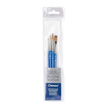Winsor & Newton Cotman Short Handle Brushes, Set of 4, (Round 1, 4, & 6, One Stroke 3/8") - size: Set of 4, style: Round 1, 4, & 6, One Stroke 3/8"