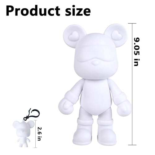DIY Fluid Bear + Keychain Painting Set, Teddy Bear Figure for Creative Fluid Art and Home Decoration (9 Inch, Blank Mold) - size: 9 Inch