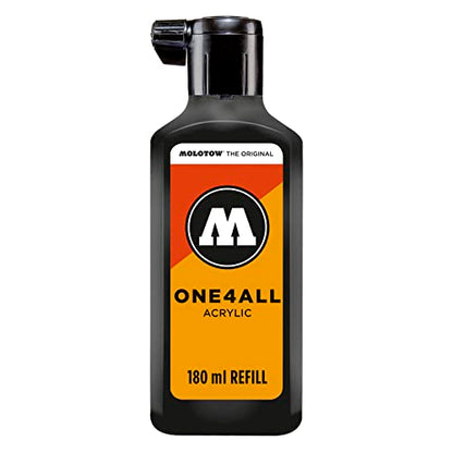 MOLOTOW ONE4ALL Acrylic Paint Refill ONE4ALL Paint Marker, Signal Black, 180ml Bottle, 1 Each (692.180), 6.08 Fl Oz (Pack of 1) - color: Black