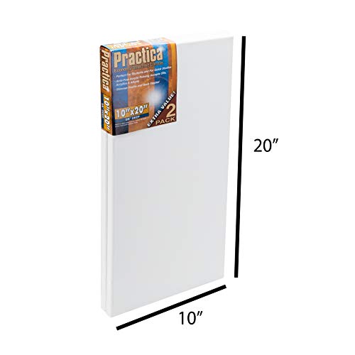 Practica Economy Stretched Cotton Canvas 20-Pack, 10x20 - Acid-Free Acrylic Primed Canvas for Acrylics, Pastels, Graphite, & More! - size: 10" x 20"
