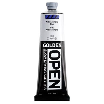 GOLDEN OPEN Slow-Drying Acrylics, Anthraquinone Blue, 5 fl oz. tube, Professional Acrylic Paint, Semi-Transparent - color: Anthraquinone Blue, size: 5 Fl Oz (Pack of 1)
